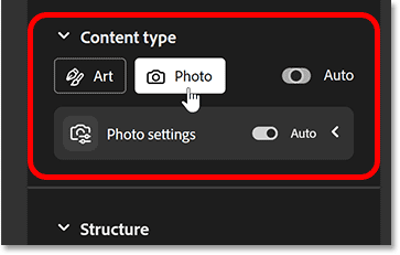 Đặt Content Type trong Adobe Firefly thành Photo.
