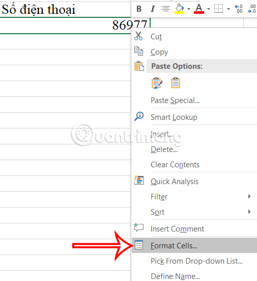 Chỉnh định dạng vùng dữ liệu Excel