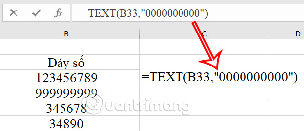 Thêm số 0 trong Excel bằng hàm TEXT