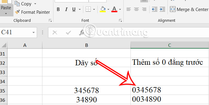 Hiện số 0 trong Excel
