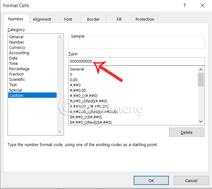 Chỉnh định dạng số trong Excel