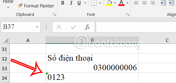 Nhập dãy số 0 đầu dãy Excel