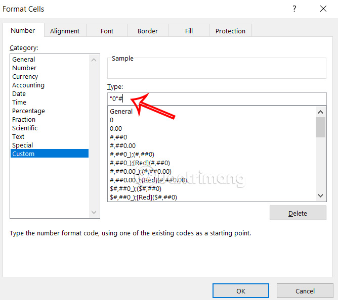 Định dạng "0"# Excel