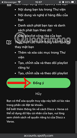 Đồng ý madeonverse truy cập dịch vụ nghe nhạc