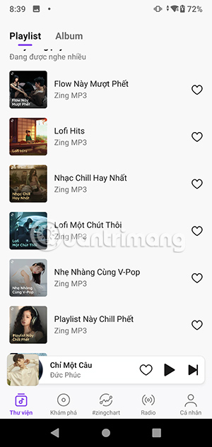 Giao diện Zing MP3
