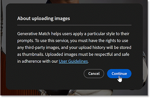 Nhấp vào Continue để upload hình ảnh.