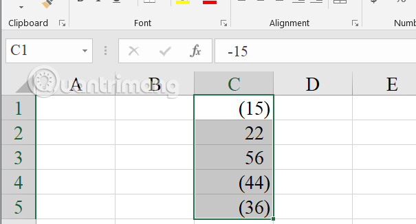 Định dạng số âm trong dấu ngoặc Excel 