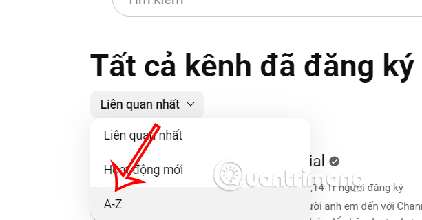 Đổi kiểu sắp xếp kênh đăng ký YouTube