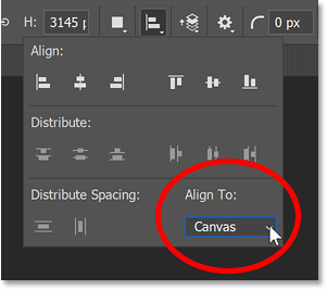 Tùy chọn Align To được đặt thành Canvas.