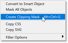 Chọn lệnh Create Clipping Mask trong Photoshop.