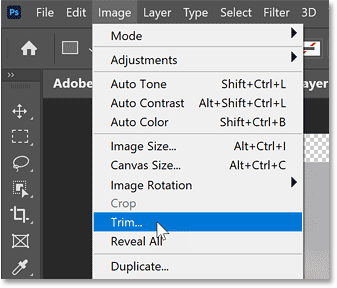 Chọn lệnh Trim từ menu Image trong Photoshop