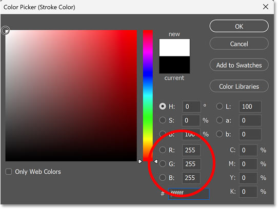 Chọn màu trắng từ Color Picker.