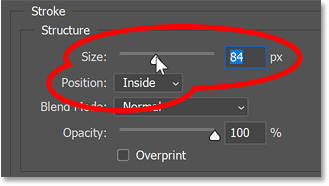 Các tùy chọn Stroke Position và Size.