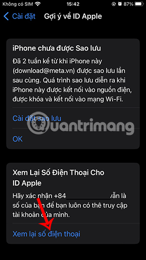 Xem lại số điện thoại ID Apple