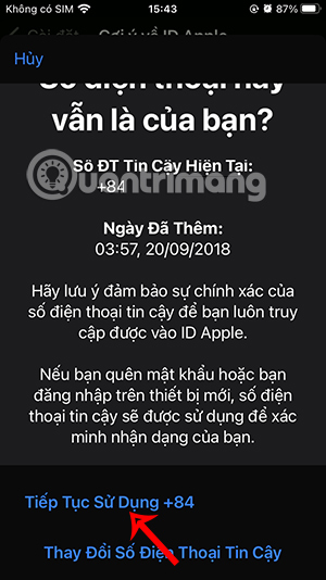 Xác nhận dùng số điện thoại ID Apple