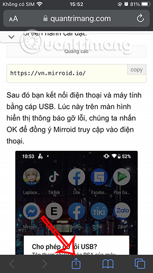 Chia sẻ trang web Safari