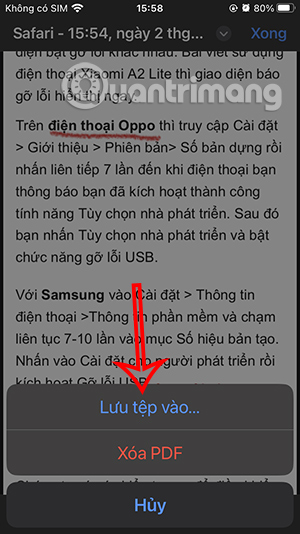 Chọn lưu file PDF vàoTệp iPhone