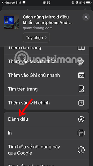 Đánh dấu trang web Safari