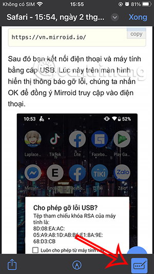 Chuyển chế độ chỉnh sửa trang web Safari