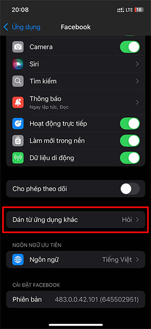 Chỉnh quyền paste nội dung vào ứng dụng