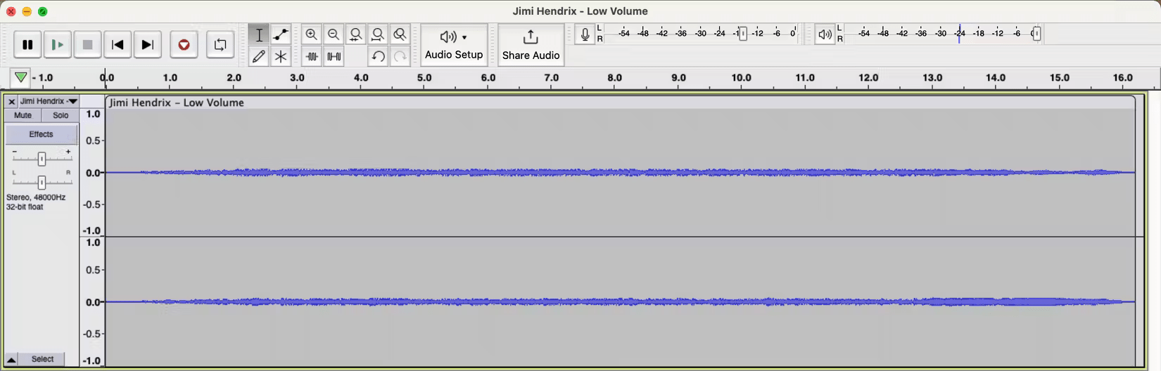 Audacity với file âm thanh có âm lượng thấp