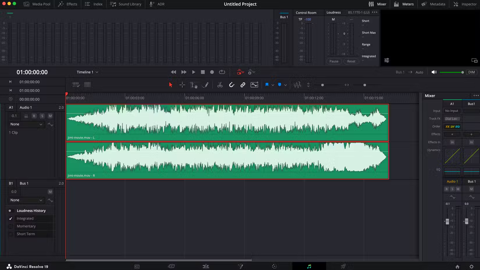 Timeline chỉnh sửa âm thanh DaVinci Resolve