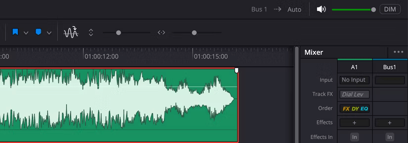 Thanh trượt kích thước dạng sóng DaVinci Resolve