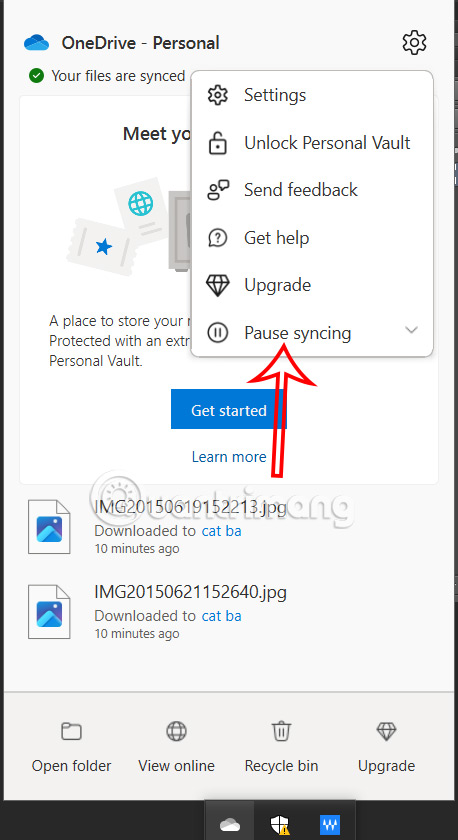 Tạm dừng đồng bộ OneDrive