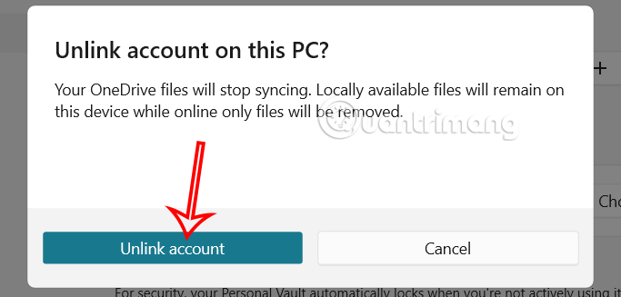 Dừng liên kết tài khoản OneDrive với máy tính