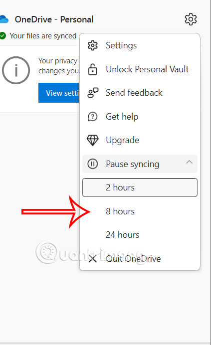 Thời gian tạm dừng đồng bộ OneDrive