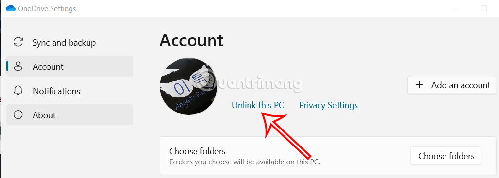 Hủy liên kết tài khoản OneDrive với máy tính