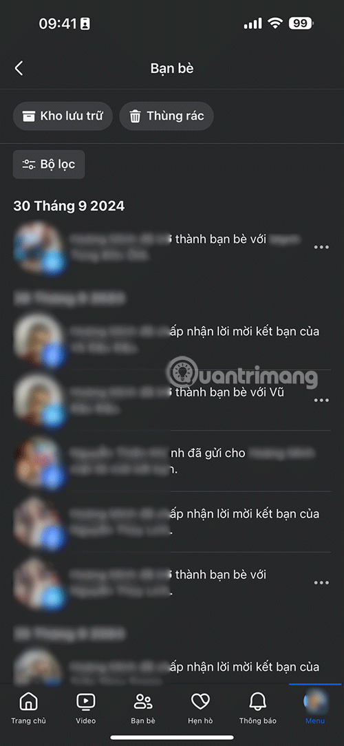 xem lại lời mời kết bạn fb