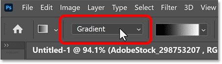 Đặt chế độ Gradient Tool thành Gradient.