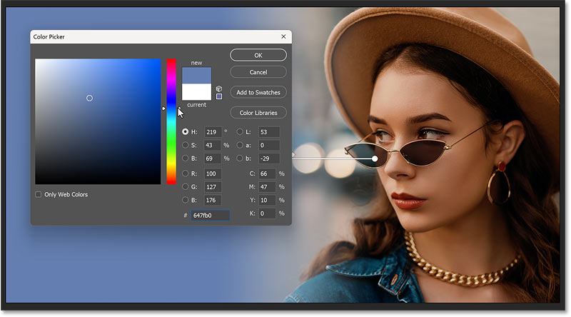 Chọn màu mờ mới từ Color Picker.