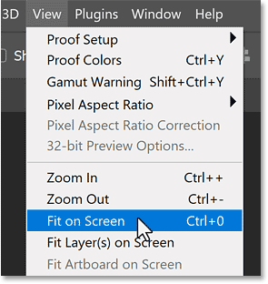Chọn chế độ xem Fit on Screen trong Photoshop.