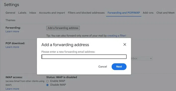 Thêm địa chỉ email chuyển tiếp trong Gmail.