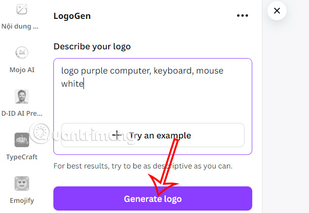 Nhập nội dung tạo logo trên Canva