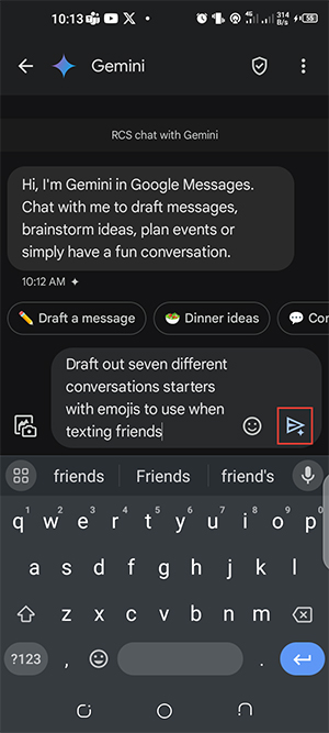 Gửi tin nhắn RCS bằng Google Gemini