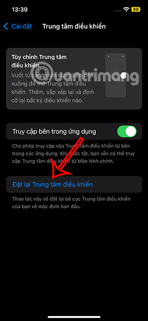 Đặt lại Trung tâm điều khiển iPhone