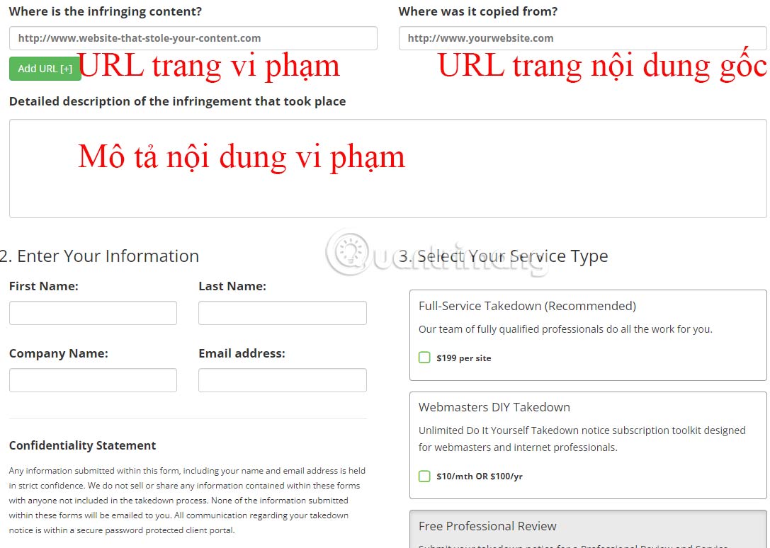 Điền nội dung vi phạm trên DMCA