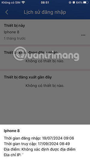 Thông tin thiết bị đăng nhập iHanoi