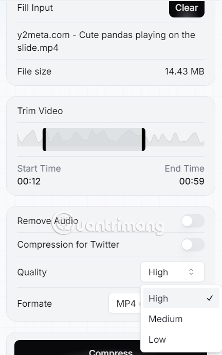 Thiết lập nén video trên Video Compress