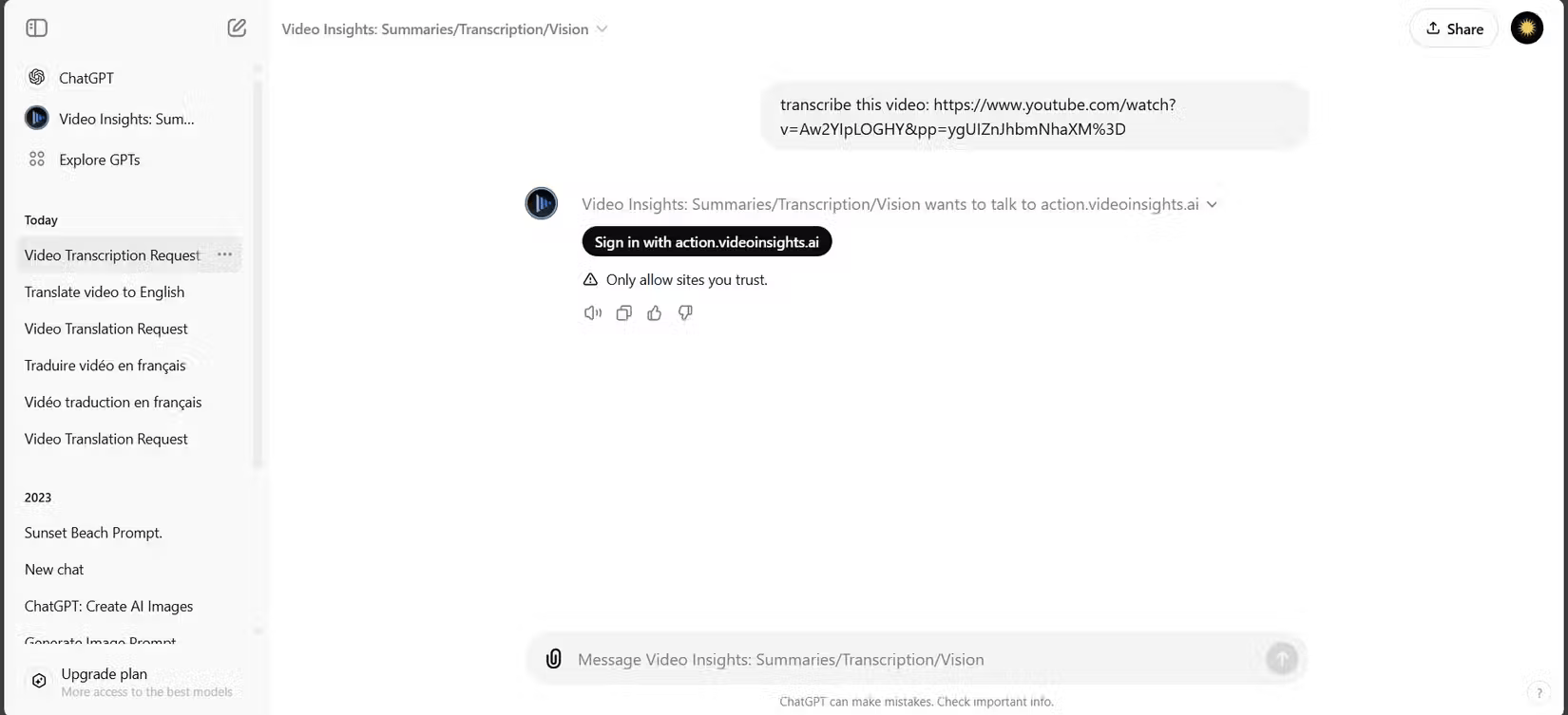 Video Insights trên ChatGPT