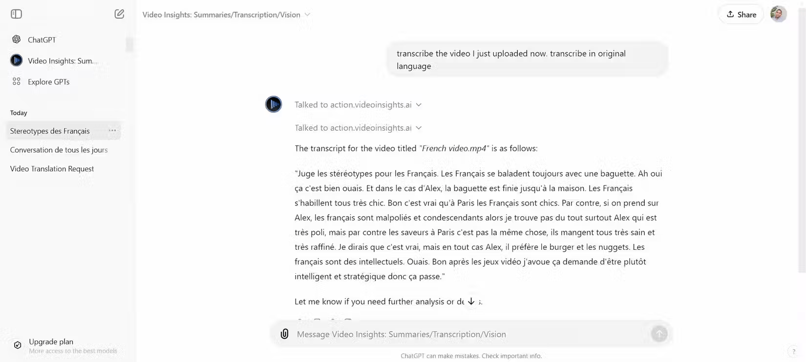 Bản phiên âm video trên Video Insights