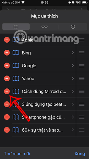 Chọn xóa bookmark Safari
