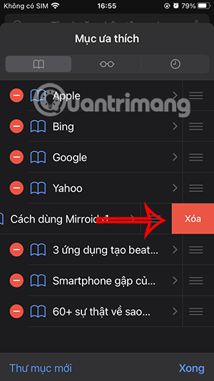 Xóa dấu trang Safari
