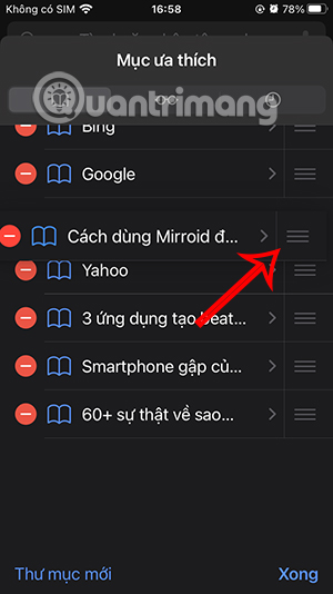 Thay đổi thứ tự bookmark Safari