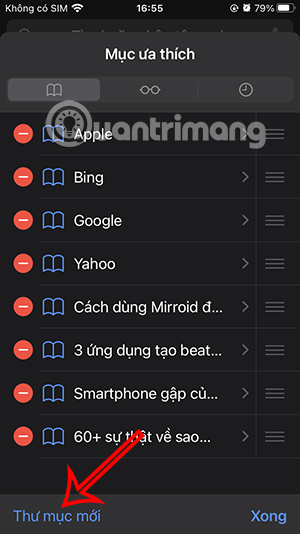 Thư mục mới lưu bookmark Safari