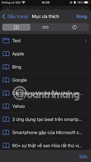 Thư mục bookmark Safari