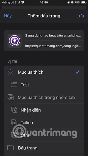 Lưu bookmark Safari vào thư mục
